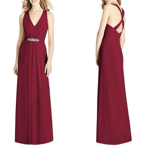 NWT Jenny Packham BURGUNDY Jewel Belt CHIFFON A-line BRIDESMAID GOWN - Picture 1 of 12